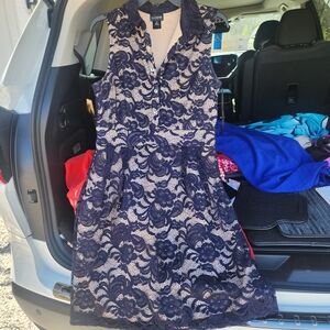 XOXO Navy and Cream Lace Mini Dress